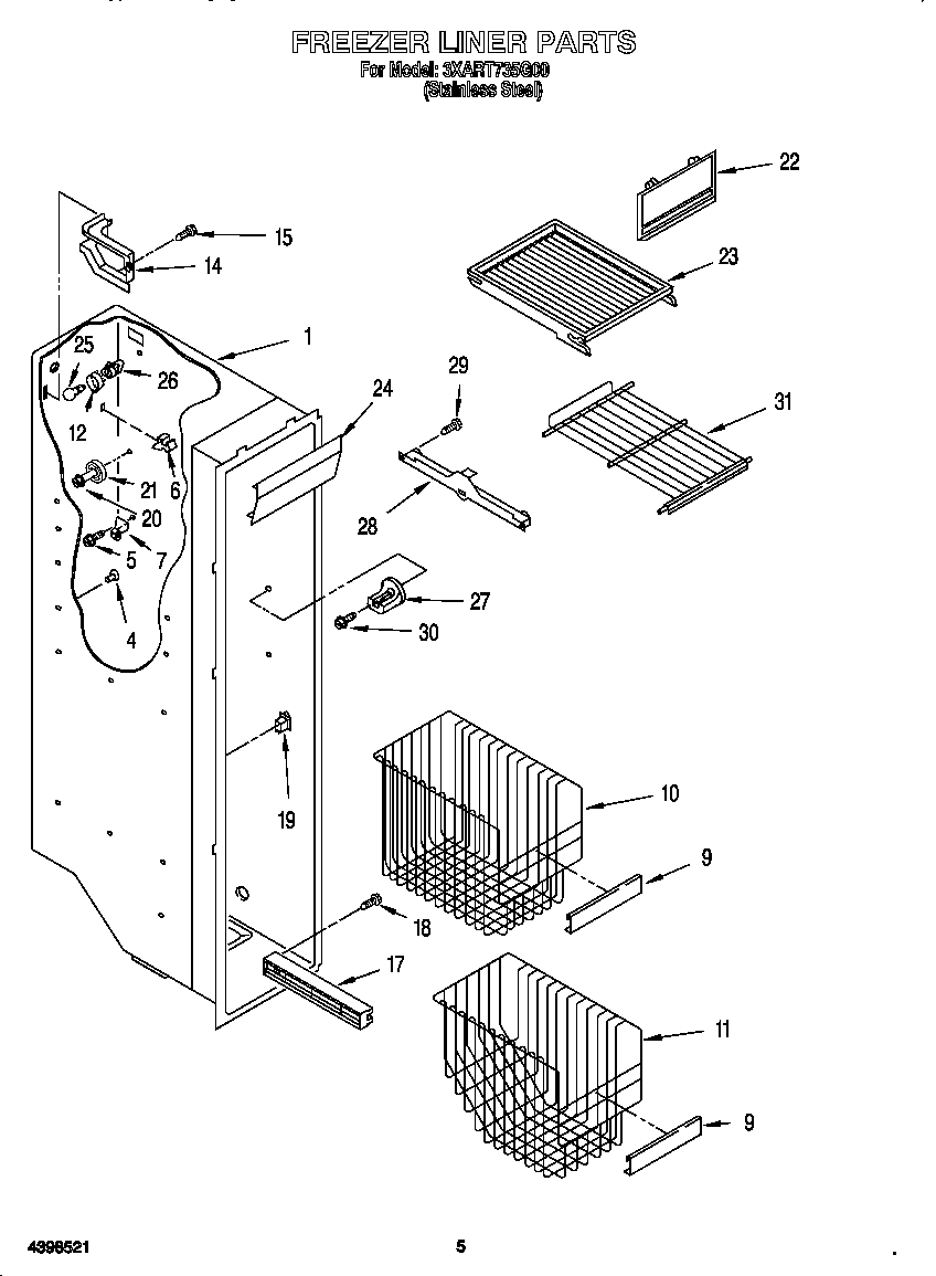 Whirlpool 3XART735G00 freezer liner diagram