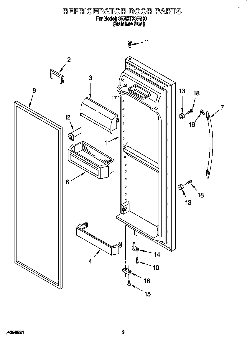 Whirlpool 3XART735G00 refrigerator door diagram