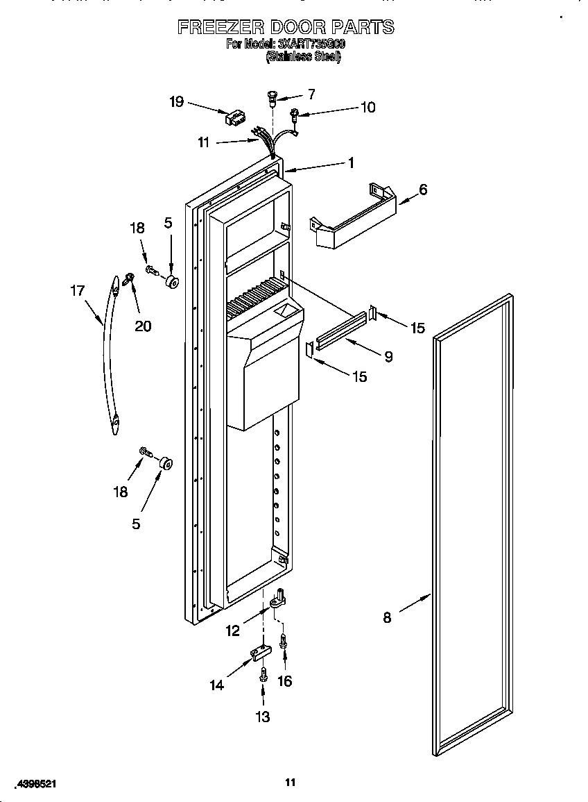 Whirlpool 3XART735G00 freezer door diagram
