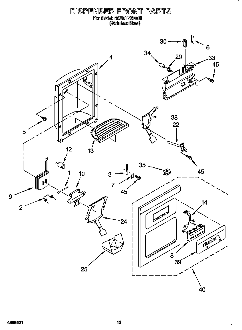 Whirlpool 3XART735G00 dispenser front diagram