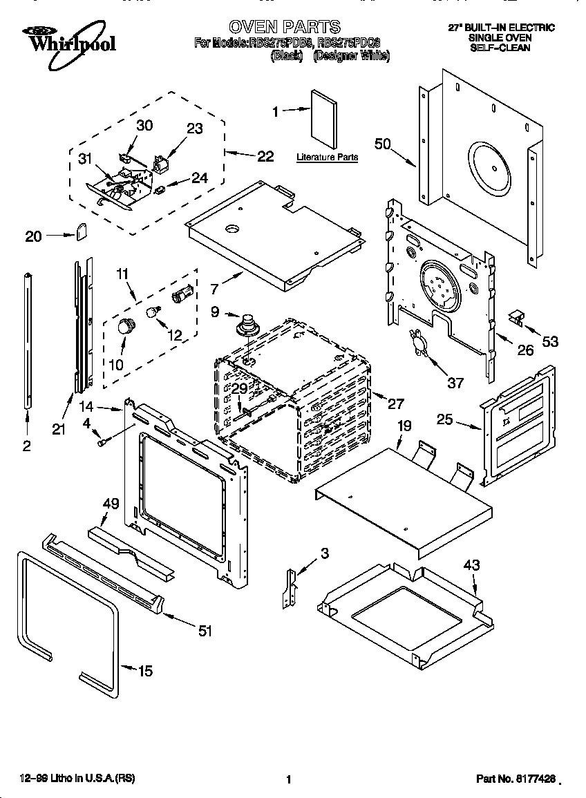 Whirlpool RBS275PDB8 oven diagram