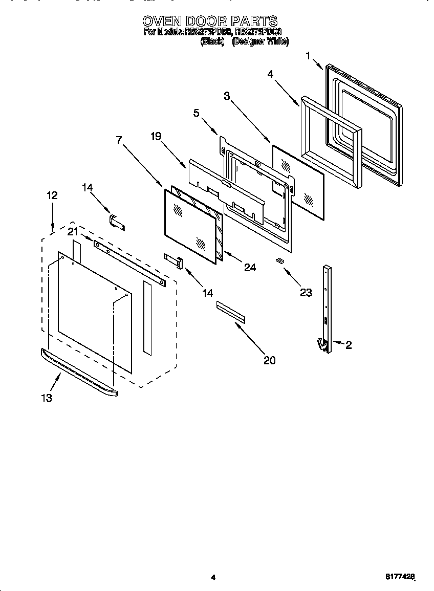 Whirlpool RBS275PDB8 oven door diagram