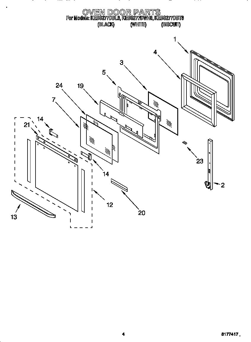 KitchenAid KEBS277DBT8 oven door diagram