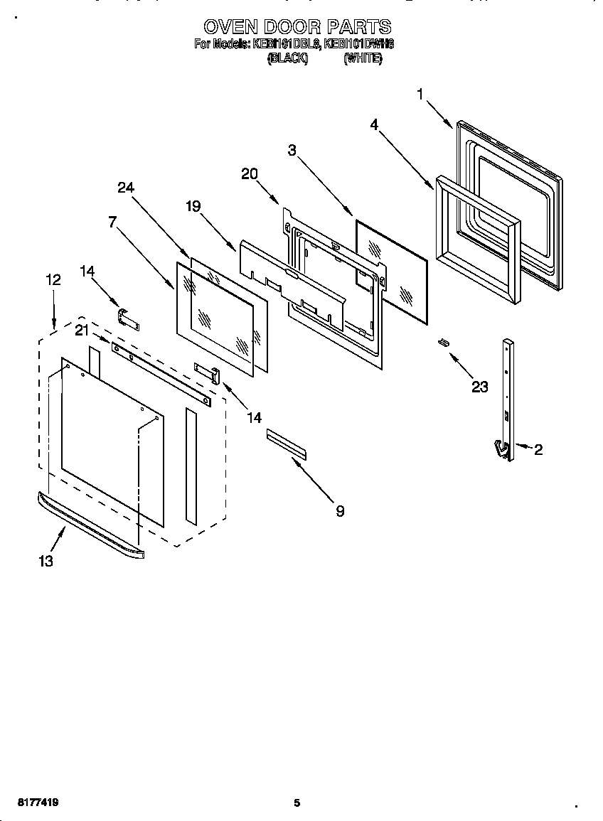 KitchenAid KEBI101DWH8 oven door diagram