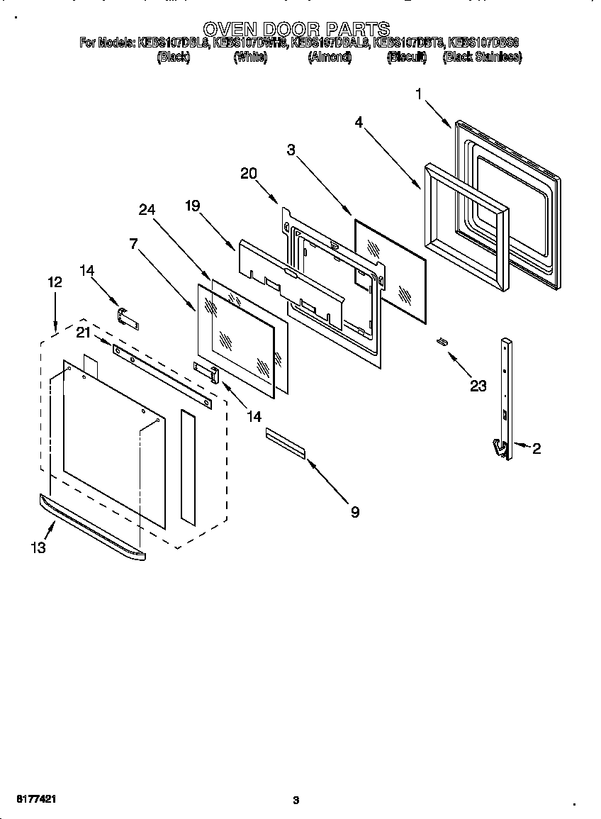 KitchenAid KEBS107DAL8 oven door diagram