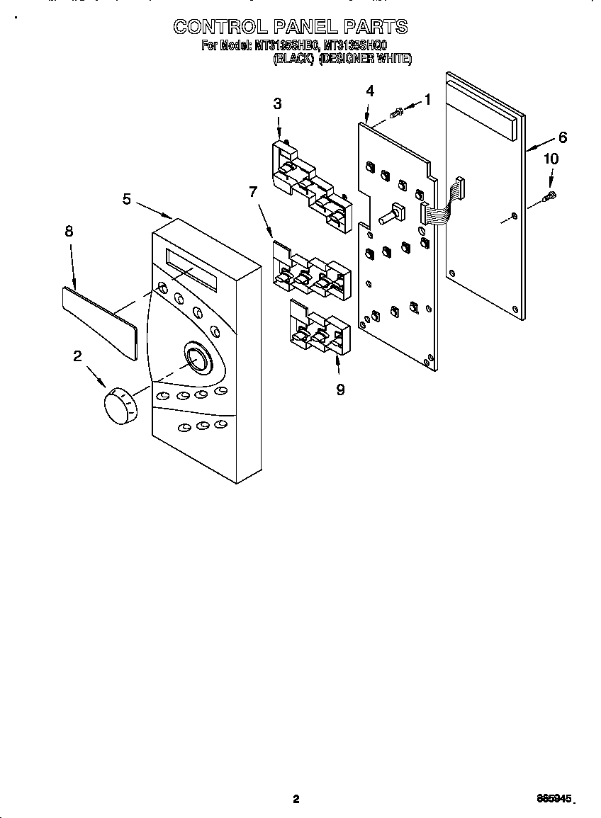 Whirlpool MT3135SHQ0 control panel diagram