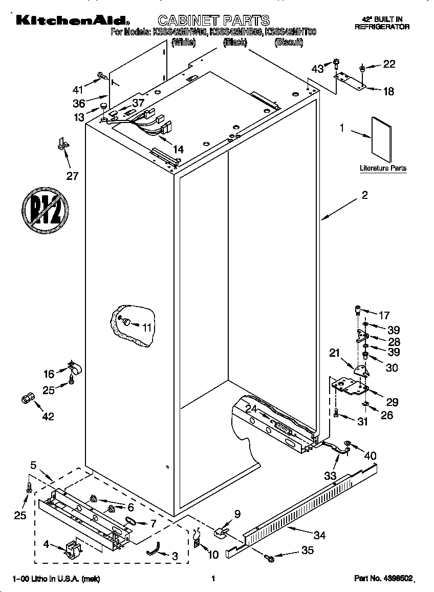 KitchenAid KSSS42MHW00 cabinet diagram