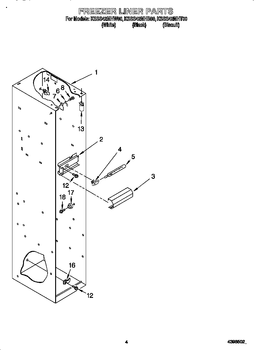 KitchenAid KSSS42MHW00 freezer liner diagram