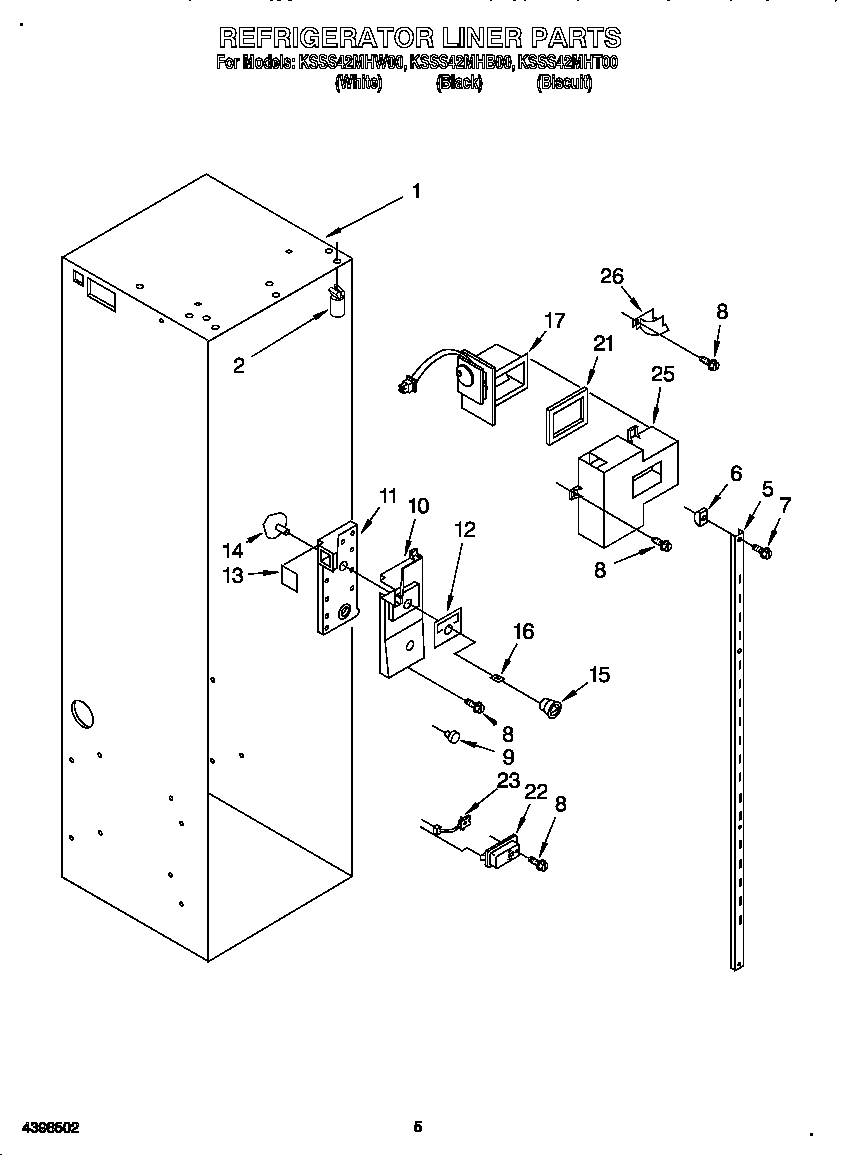 KitchenAid KSSS42MHW00 refrigerator liner diagram