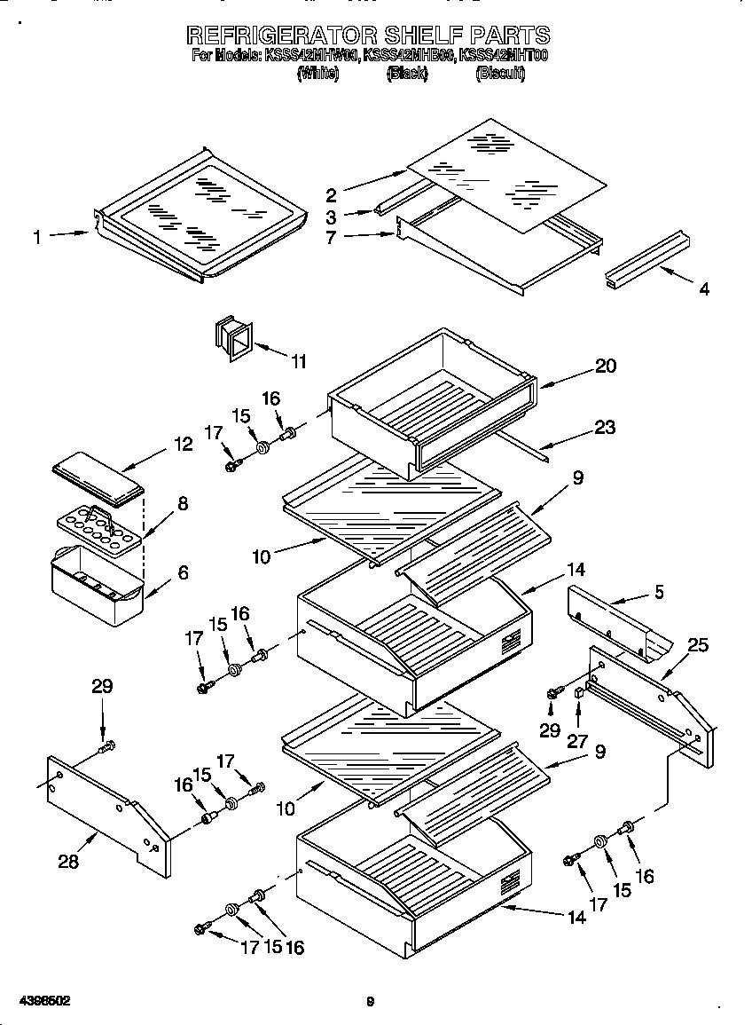 KitchenAid KSSS42MHW00 refrigerator shelf diagram
