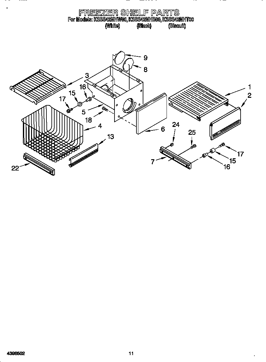 KitchenAid KSSS42MHW00 freezer shelf diagram