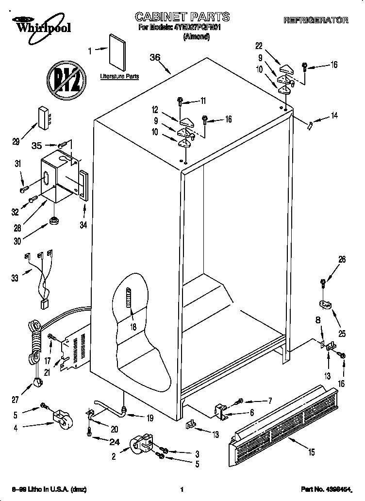 Whirlpool 4YED27PQFN01 cabinet diagram