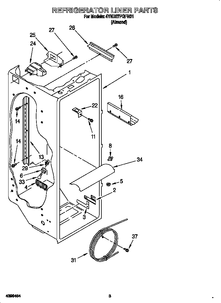 Whirlpool 4YED27PQFN01 refrigerator liner diagram