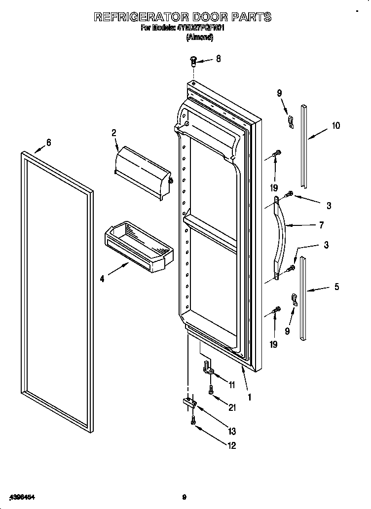 Whirlpool 4YED27PQFN01 refrigerator door diagram