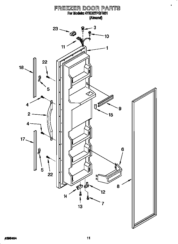 Whirlpool 4YED27PQFN01 freezer door diagram