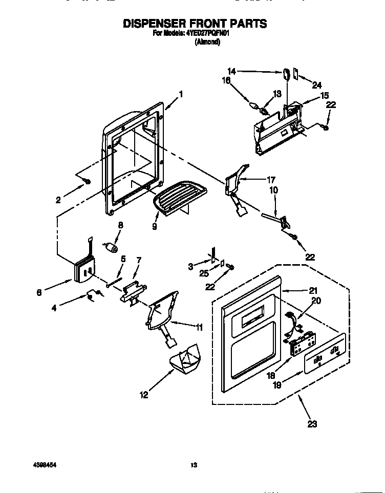Whirlpool 4YED27PQFN01 dispenser front diagram