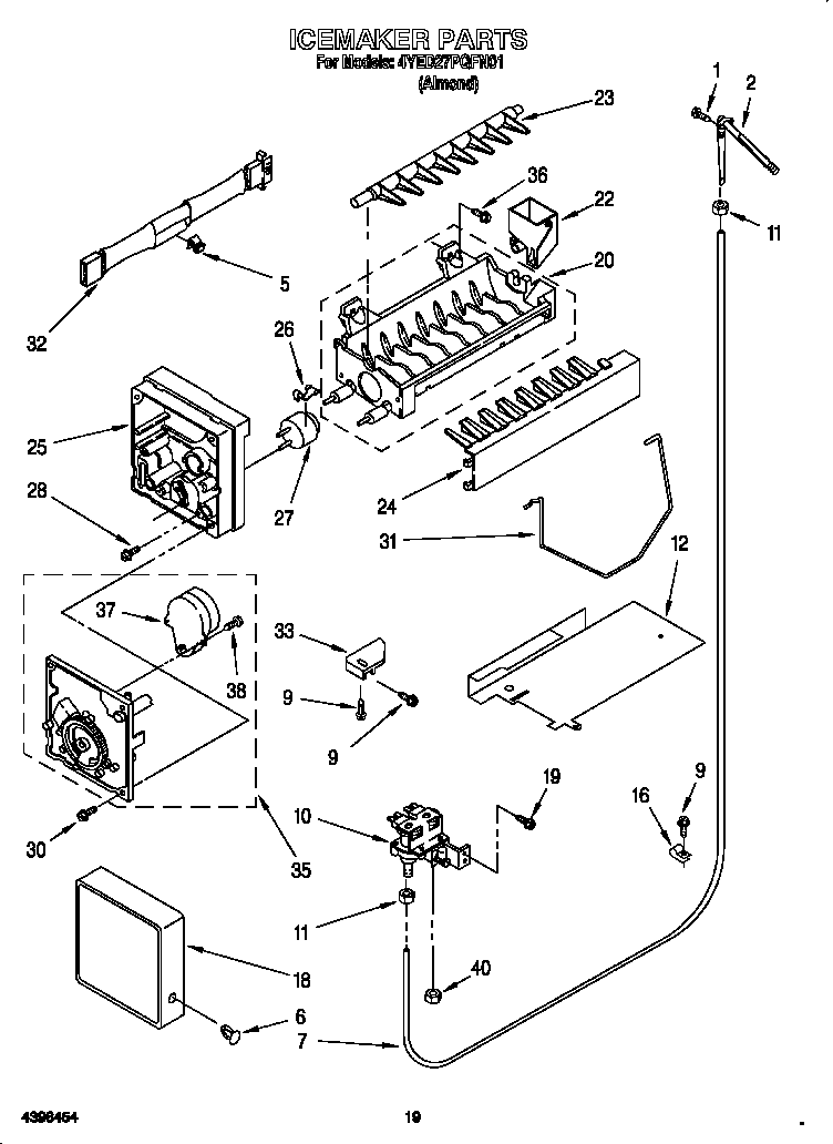 Whirlpool 4YED27PQFN01 icemaker diagram