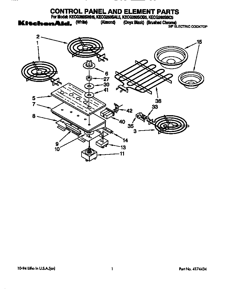 KitchenAid KECG260SOB5 control panel diagram