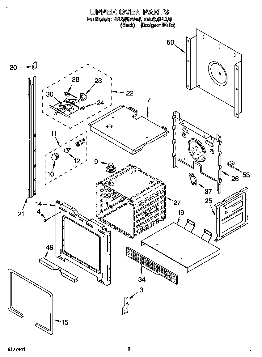 Whirlpool RBD305PDQ8 upper oven diagram