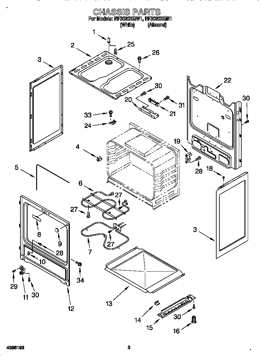 Whirlpool RF3020XGW1 chassis diagram