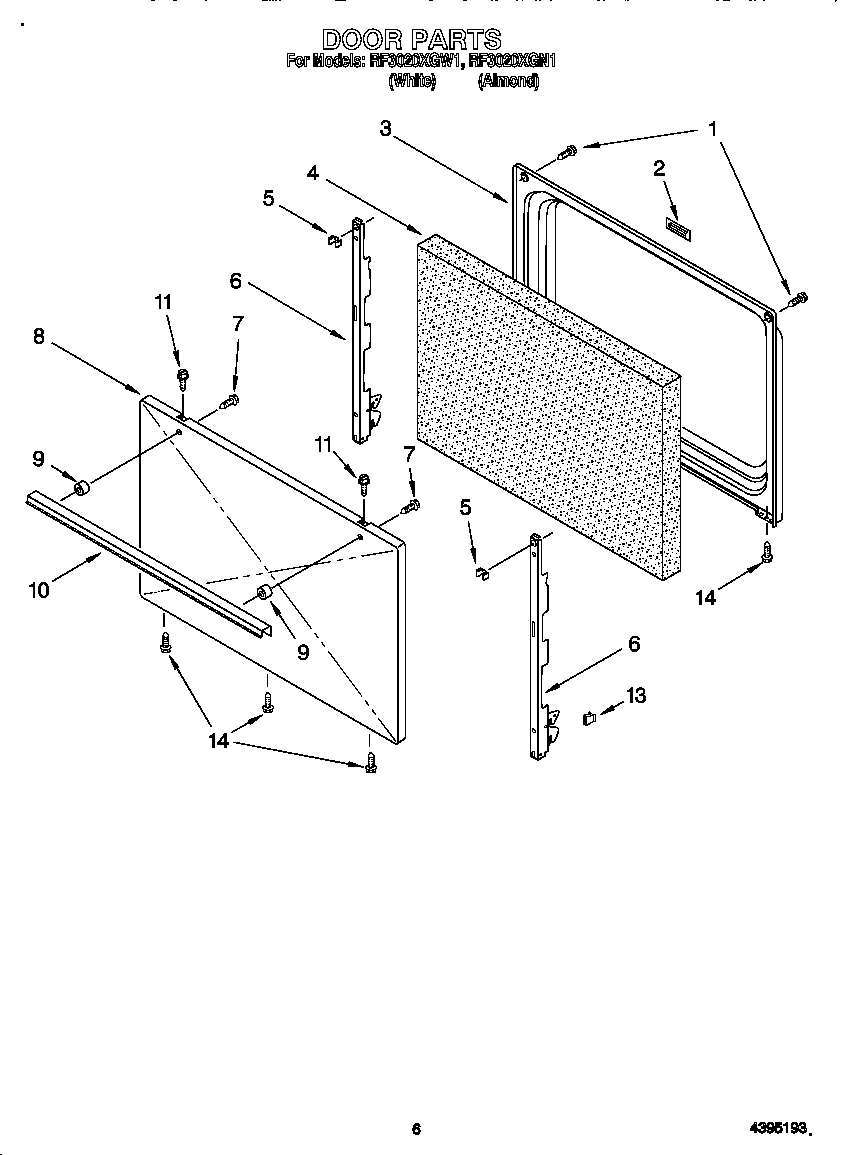 Whirlpool RF3020XGW1 door diagram