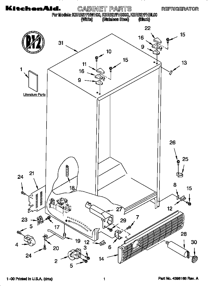 KitchenAid KSRB27FHBL00 cabinet diagram