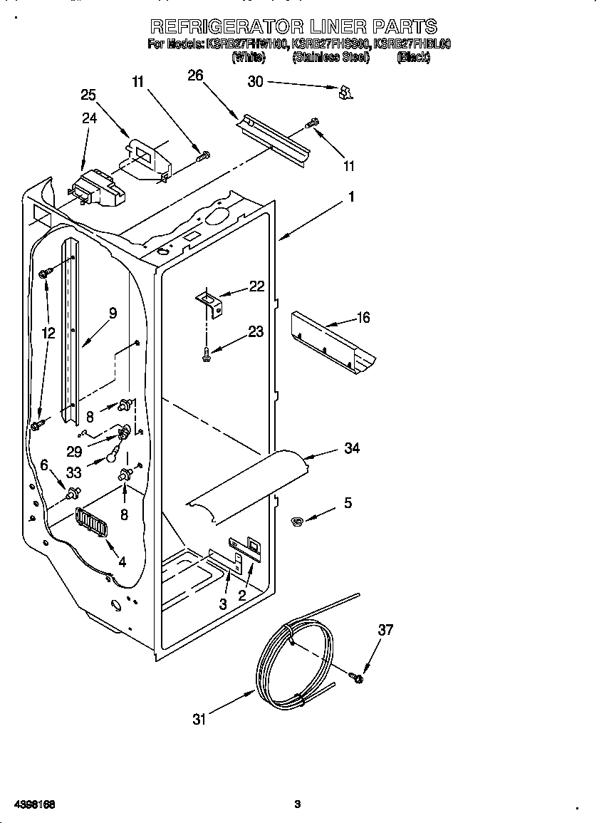 KitchenAid KSRB27FHBL00 refrigerator liner diagram