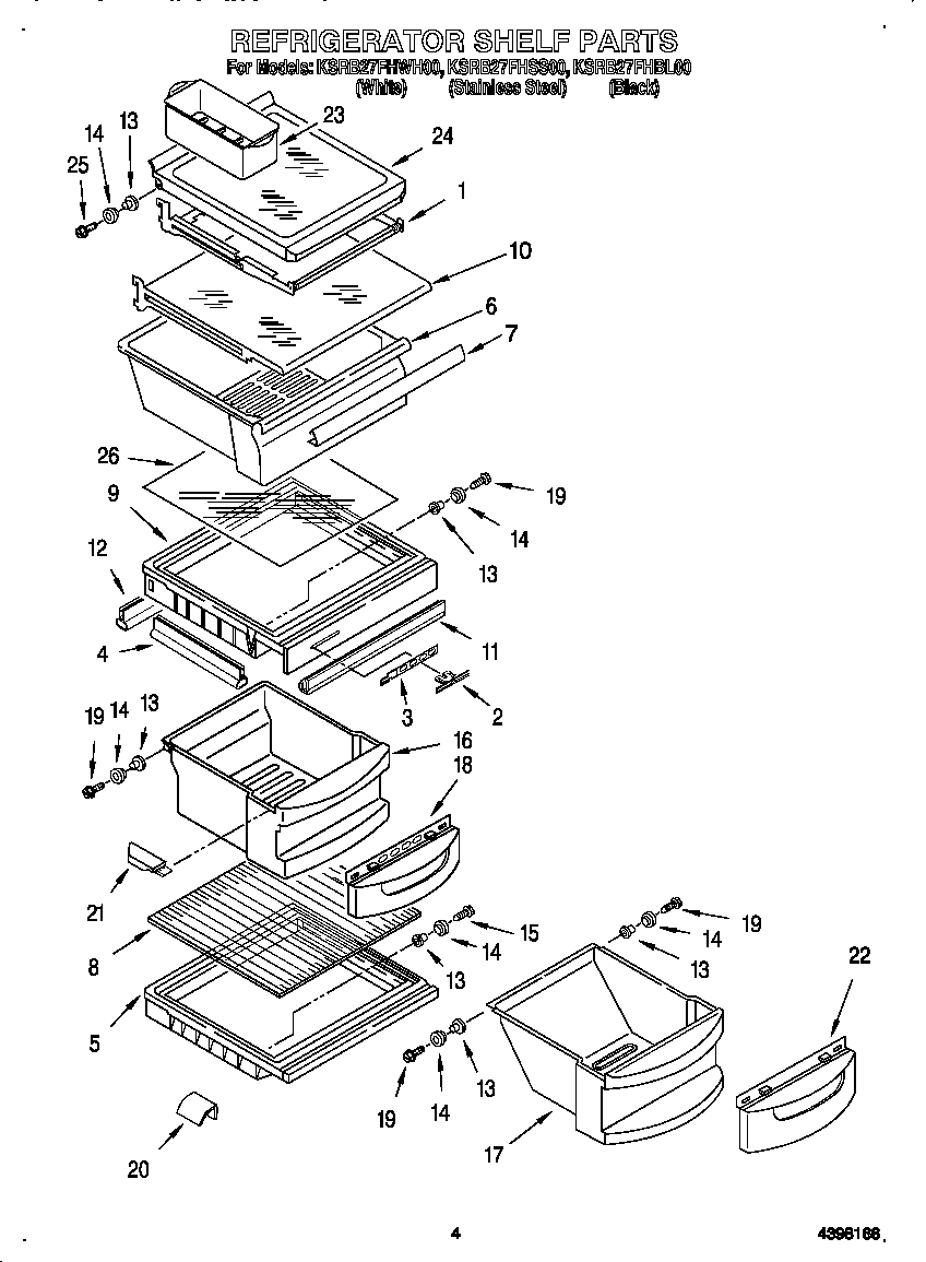 KitchenAid KSRB27FHBL00 refrigerator shelf diagram