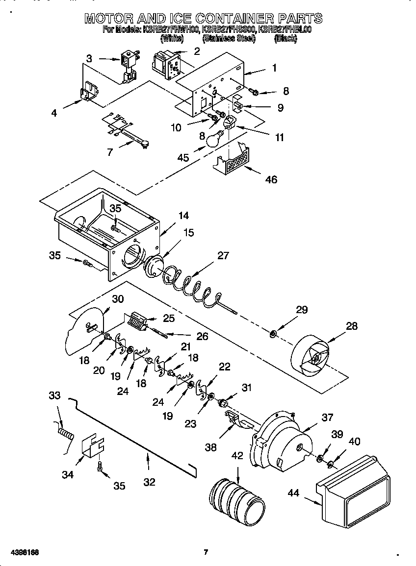 KitchenAid KSRB27FHBL00 motor and ice container diagram
