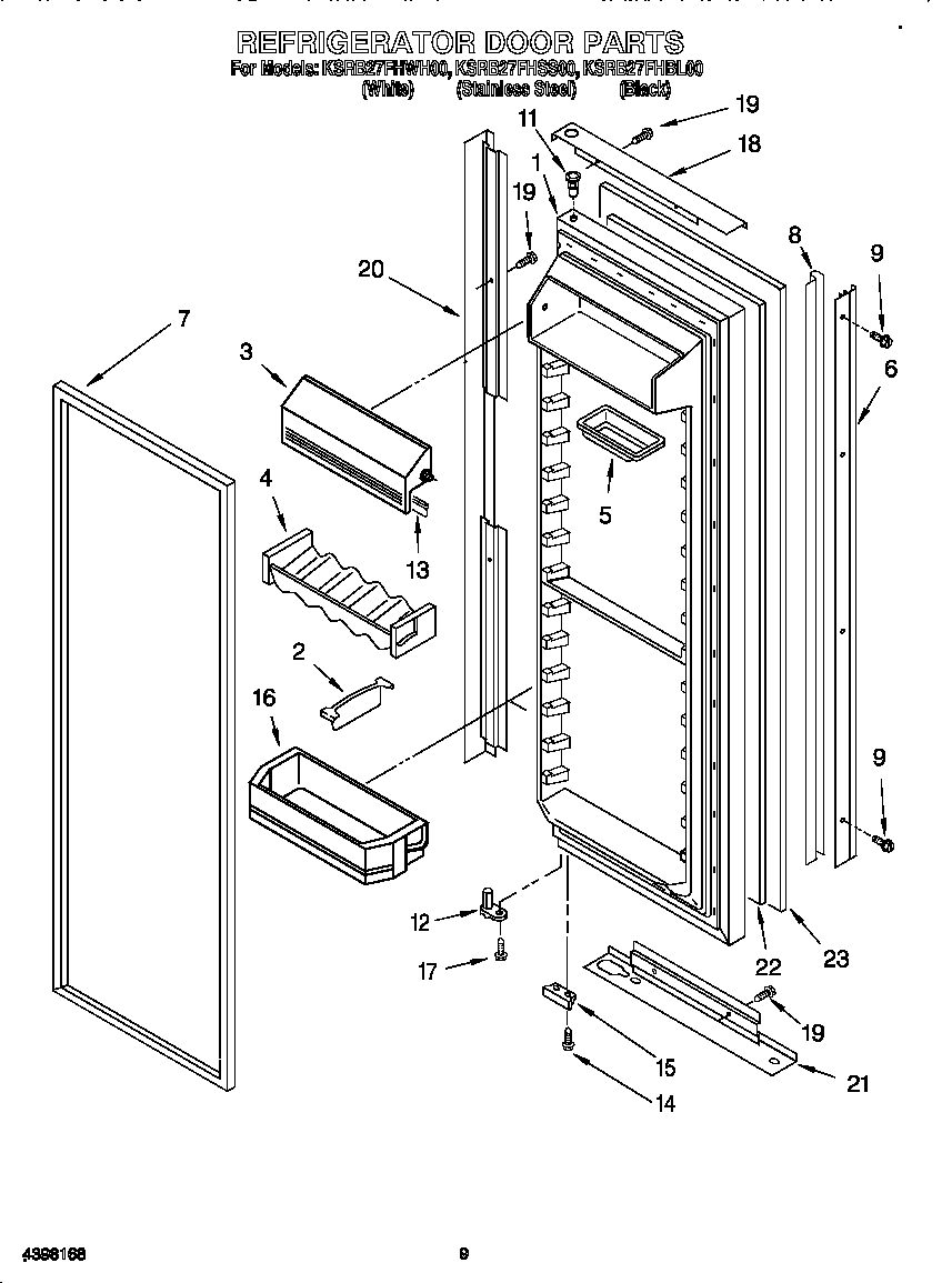 KitchenAid KSRB27FHBL00 refrigerator door diagram