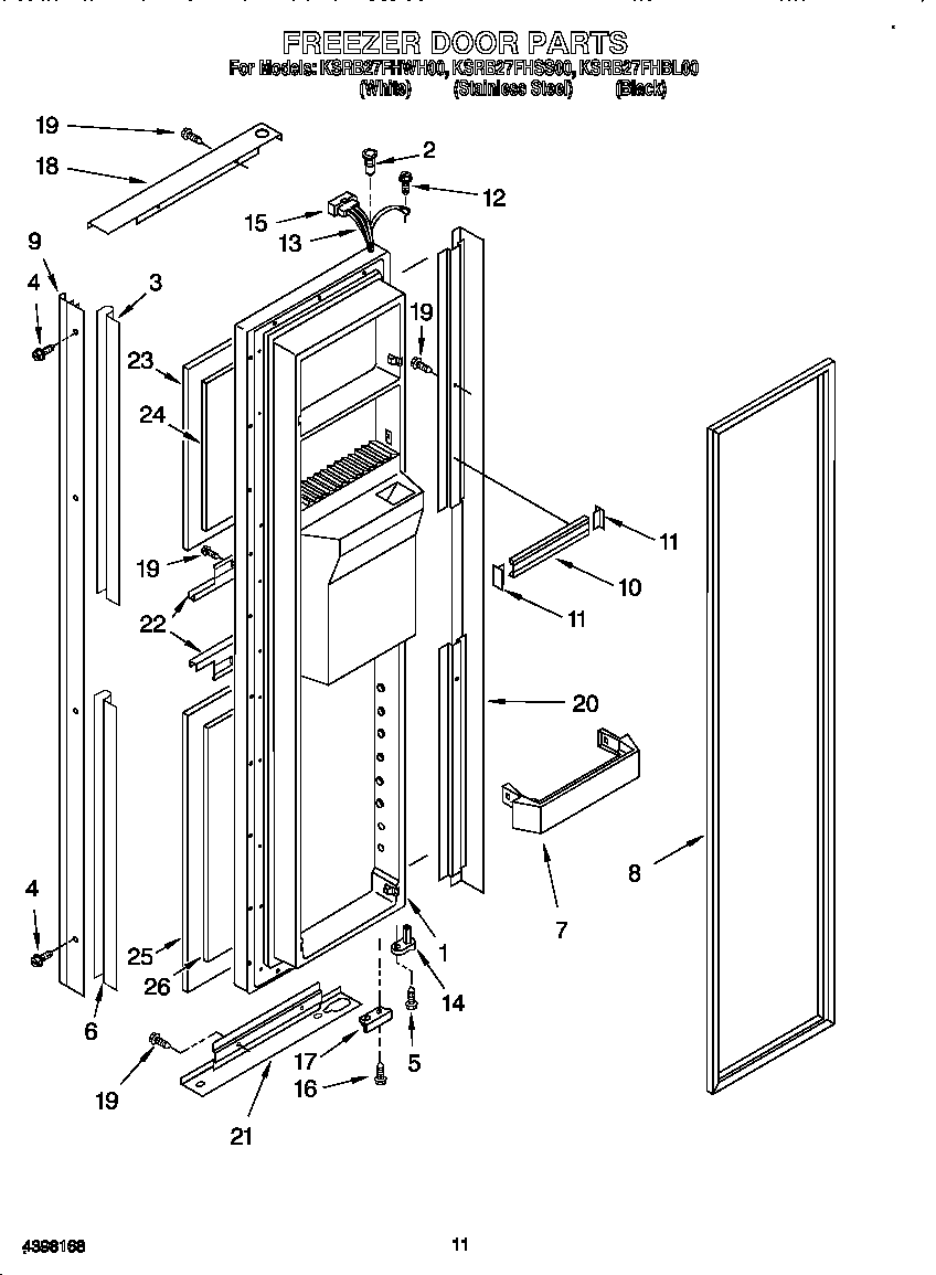 KitchenAid KSRB27FHBL00 freezer door diagram