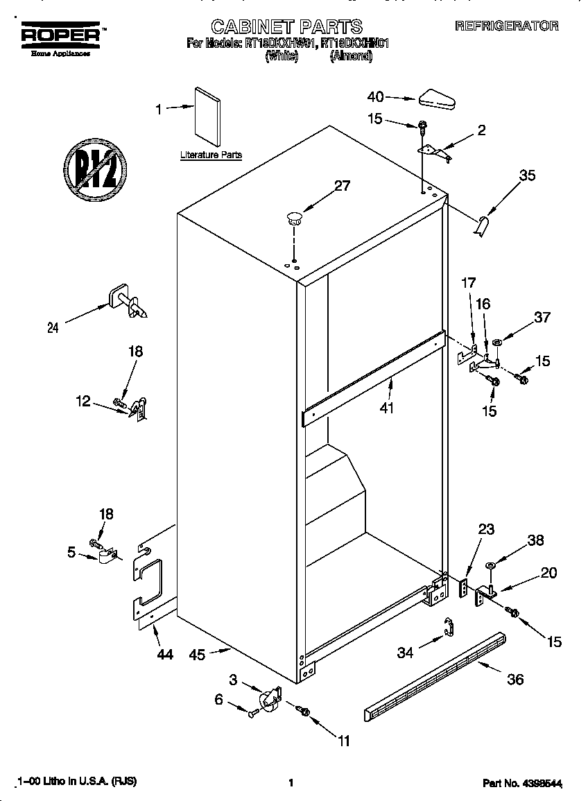 Roper RT18DKXHN01 cabinet diagram