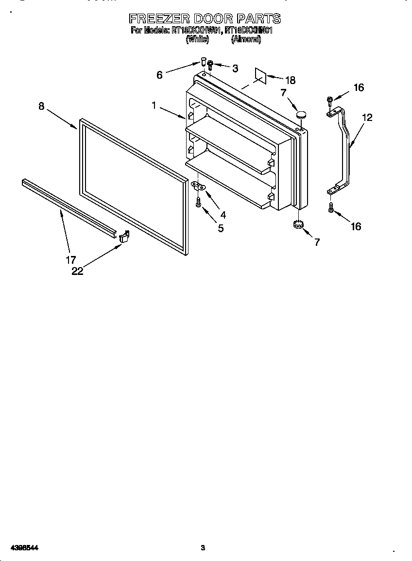 Roper RT18DKXHN01 freezer door diagram