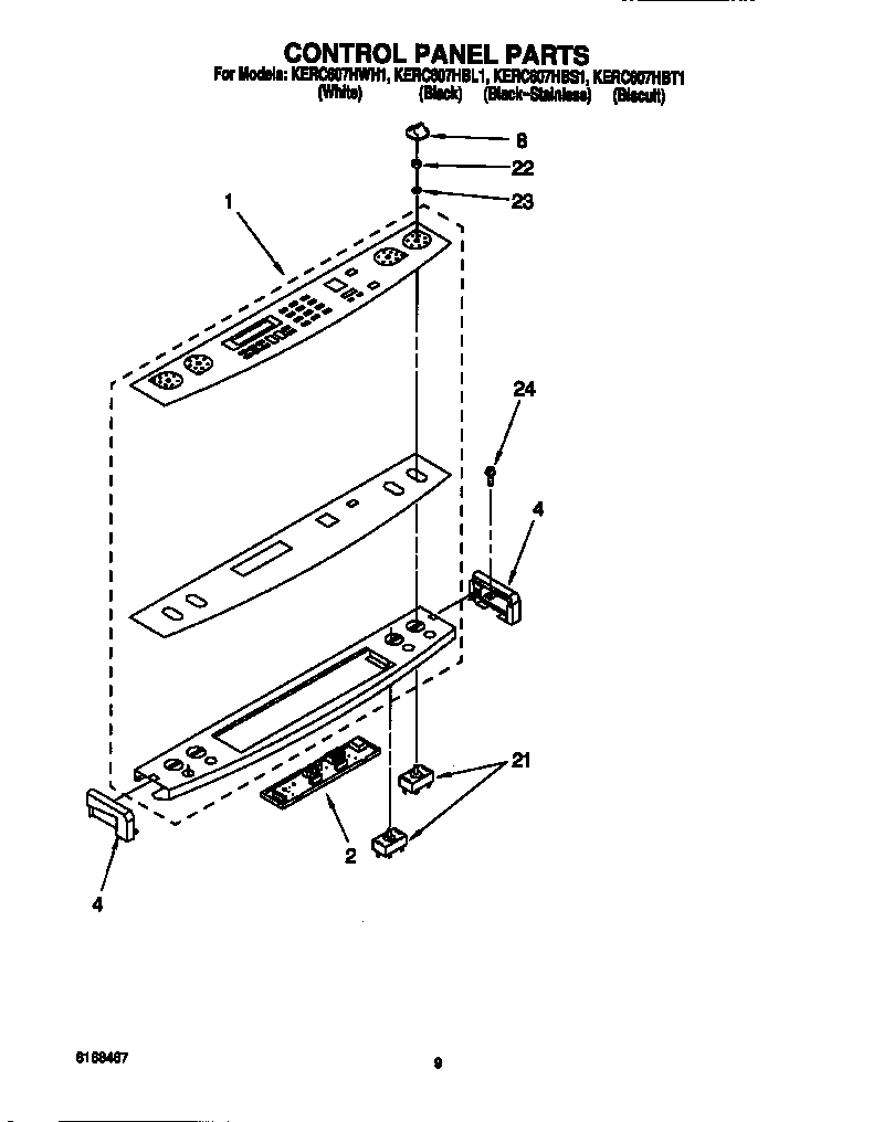KitchenAid KERC607HBS1 control panel diagram