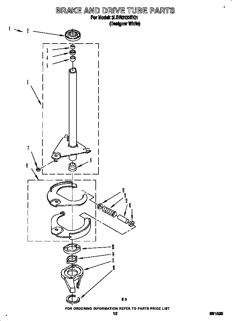 Whirlpool 3LBR6132EQ1 brake and drive tube diagram