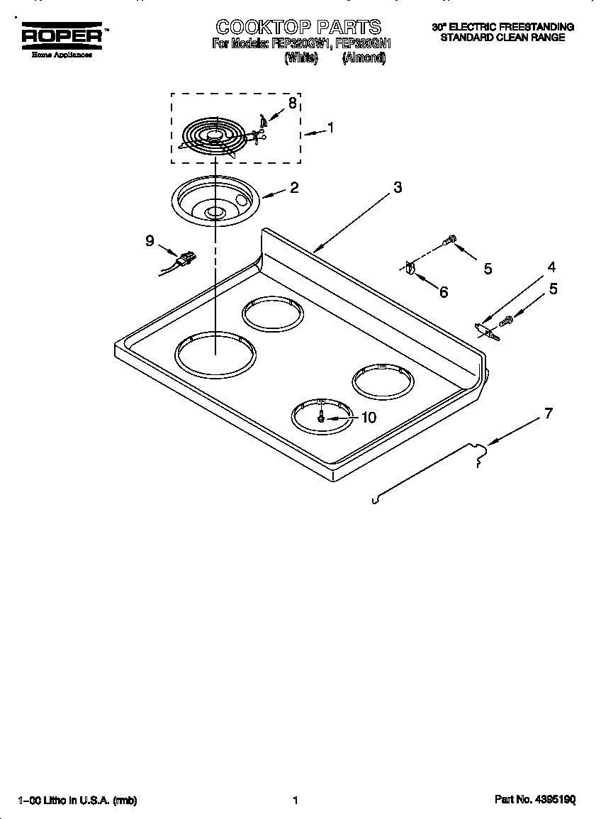 Roper FEP320GW1 cooktop diagram