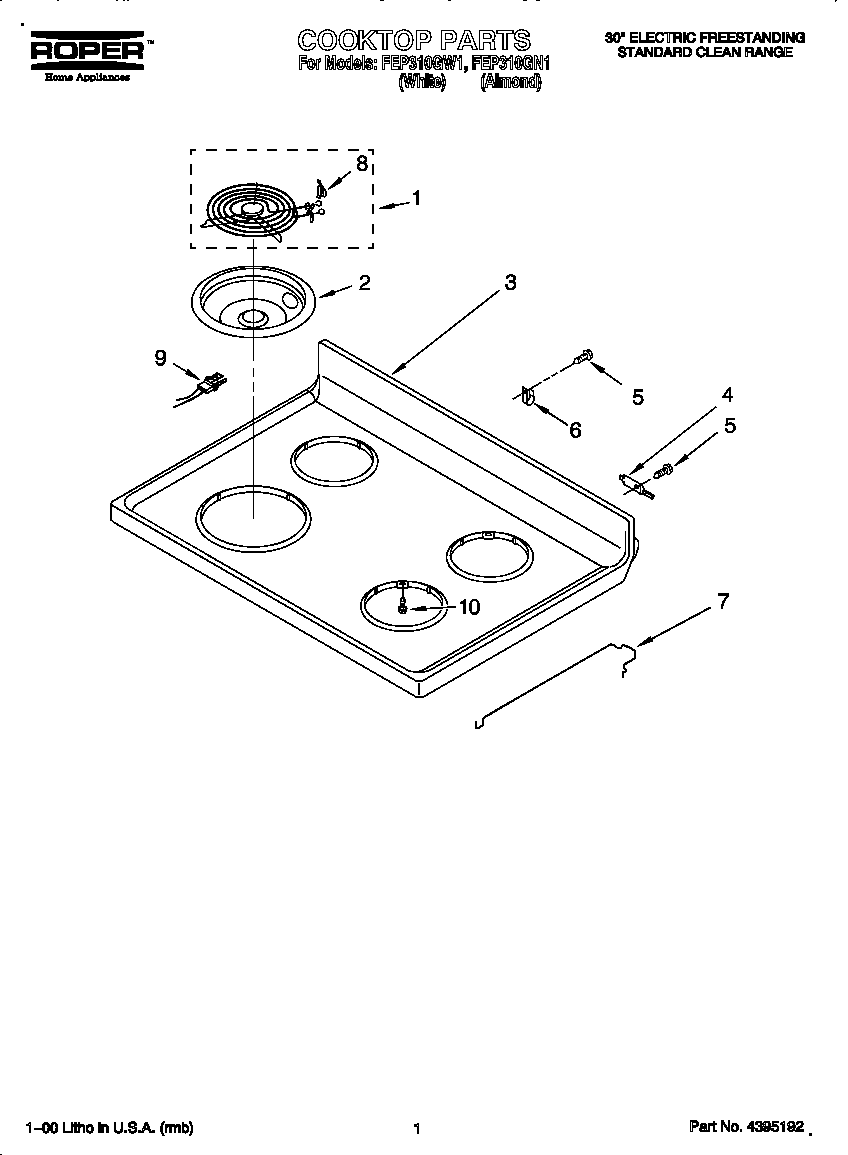 Roper FEP310GN1 cooktop diagram