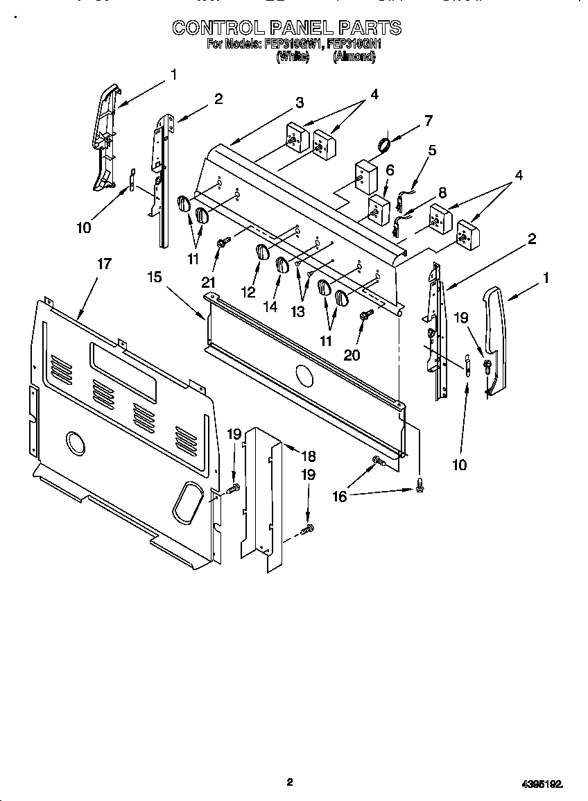 Roper FEP310GN1 control panel diagram