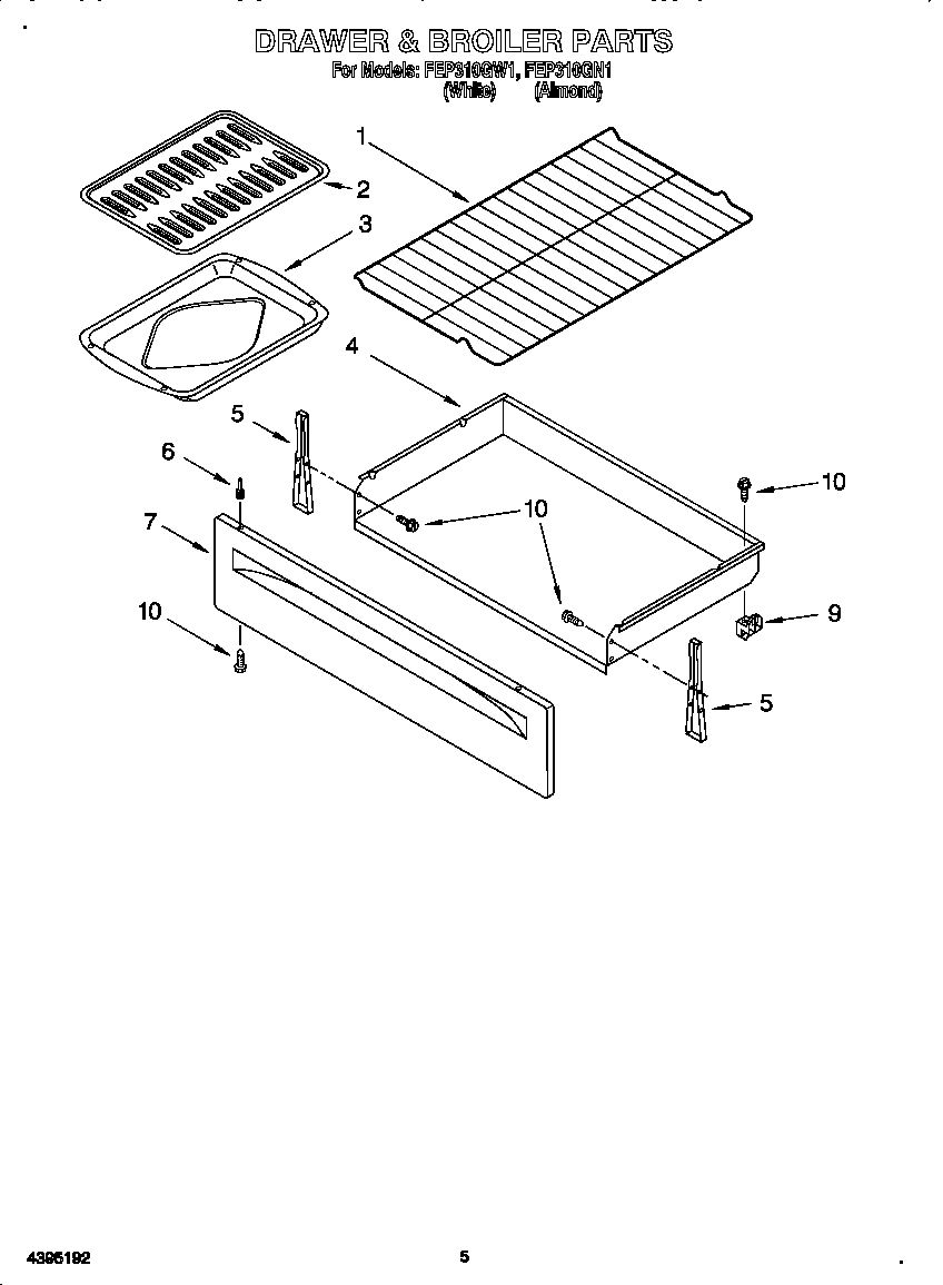 Roper FEP310GN1 drawer and broiler diagram