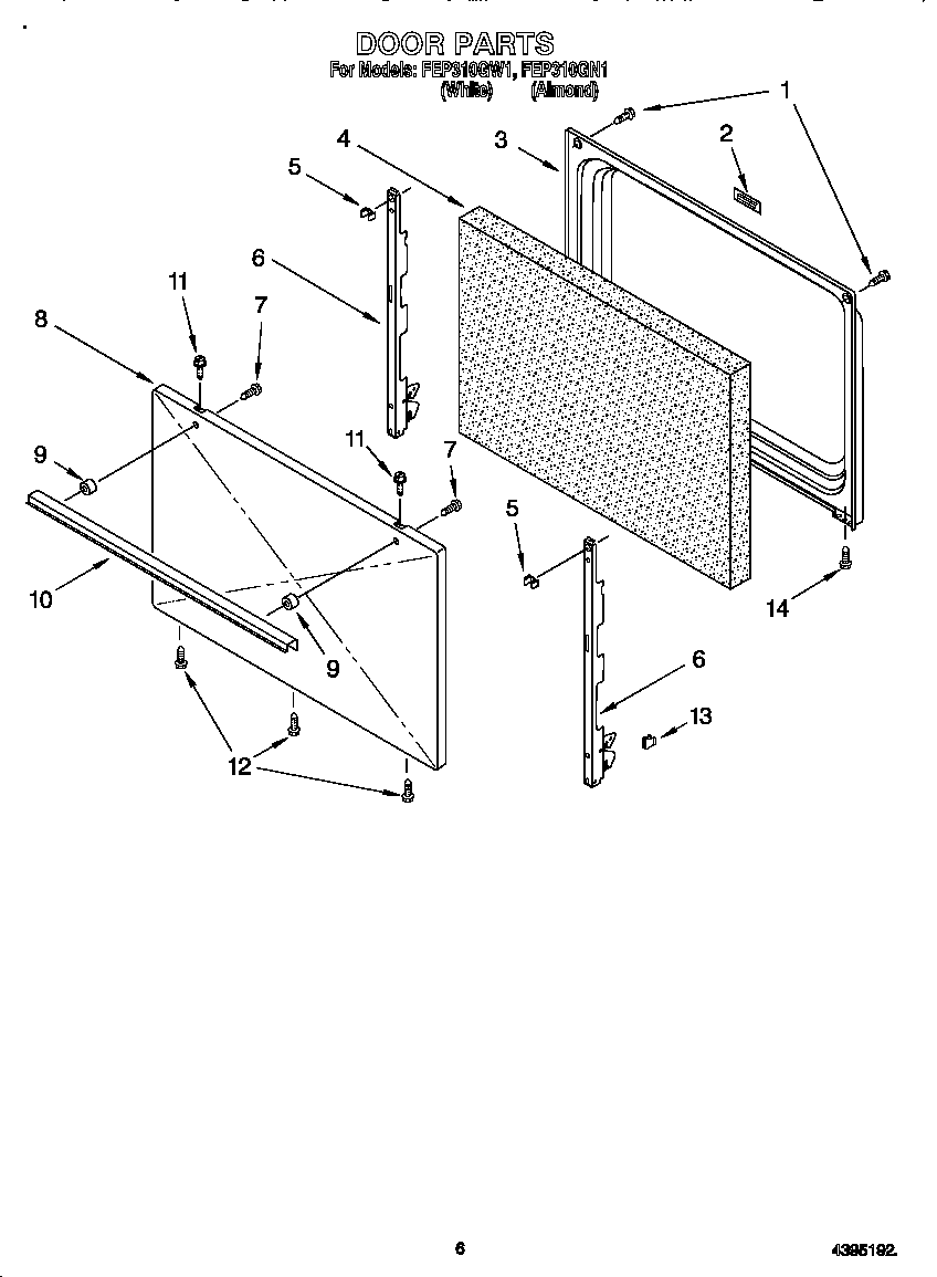 Roper FEP310GN1 door diagram