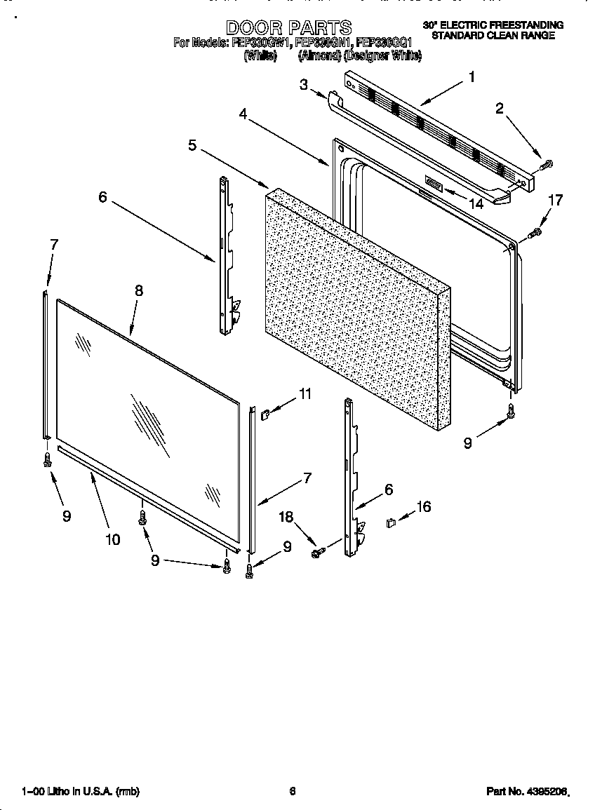 Roper FEP330GW1 door diagram