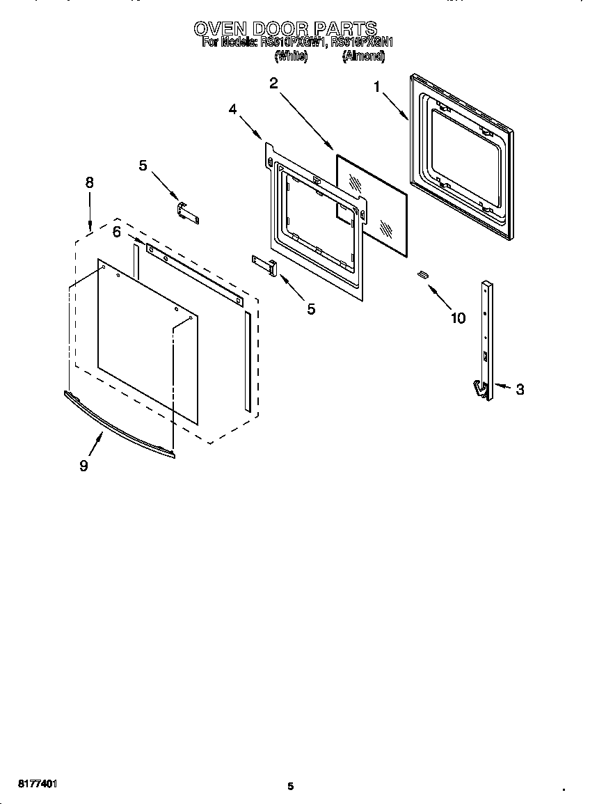 Whirlpool RS610PXGN1 oven door diagram
