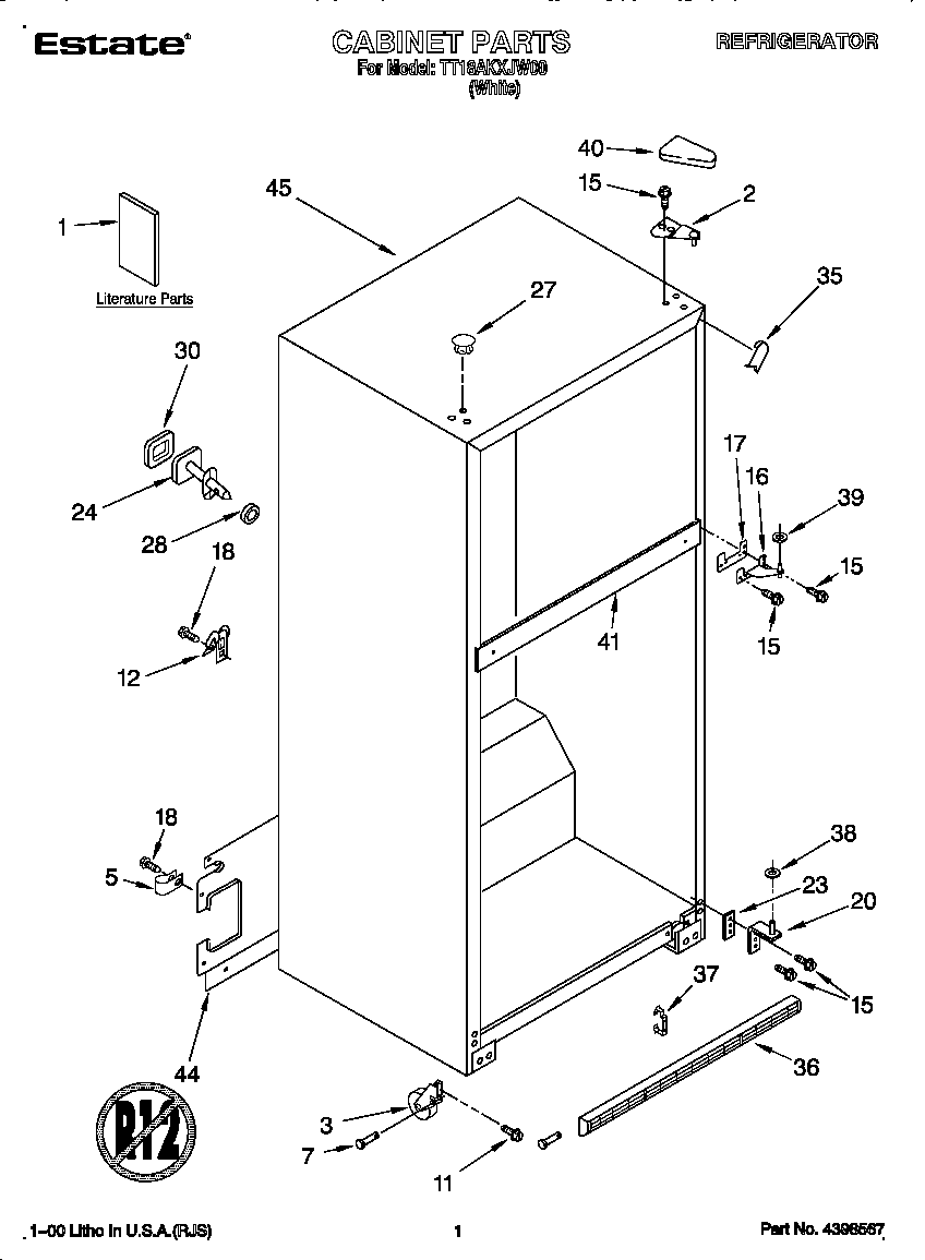 Estate TT18AKXJN00 cabinet diagram