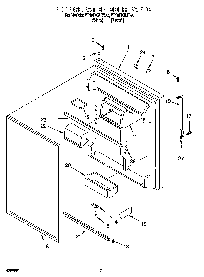 Whirlpool GT19DKXJT00 refrigerator door diagram