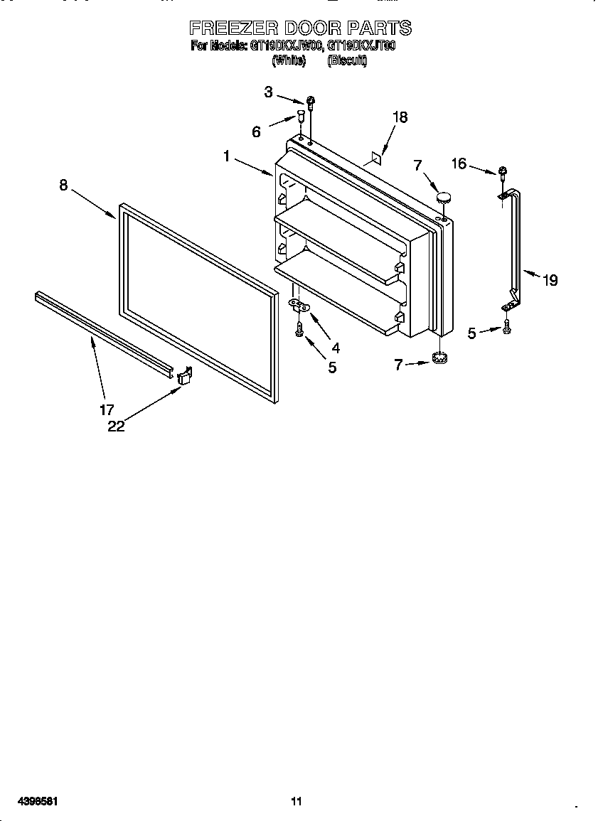 Whirlpool GT19DKXJT00 freezer door diagram