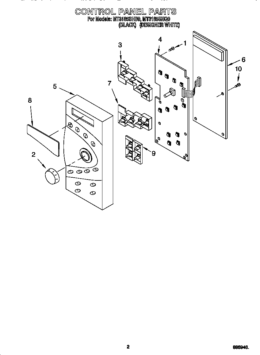 Whirlpool MT3185SHB0 control panel diagram