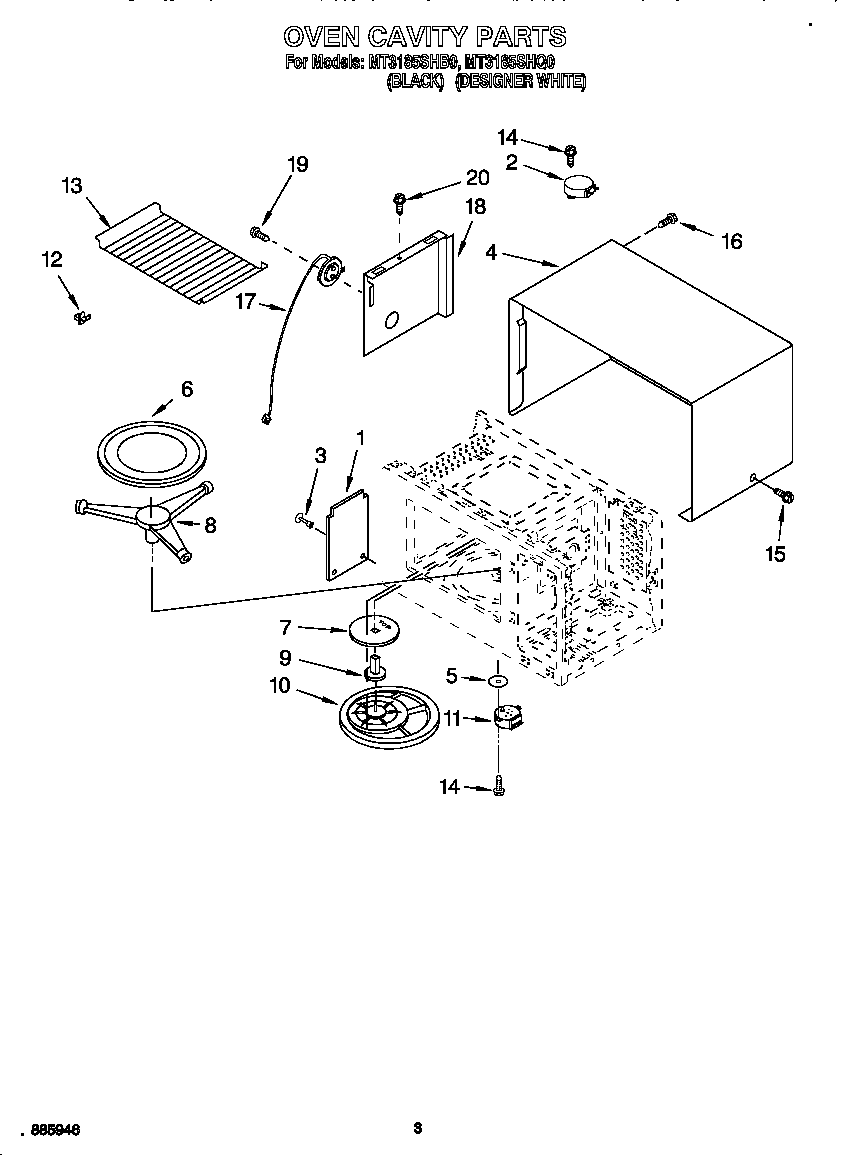 Whirlpool MT3185SHB0 oven cavity diagram