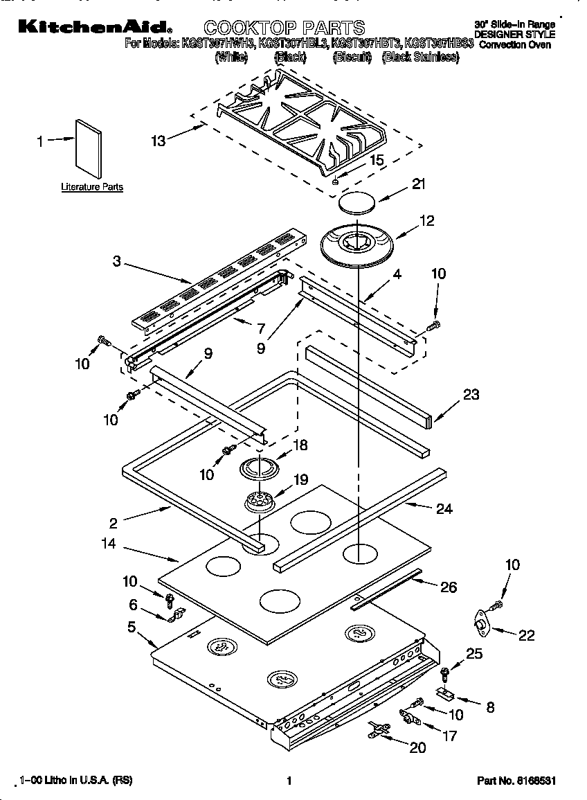 KitchenAid KGST307HBS3 cooktop diagram