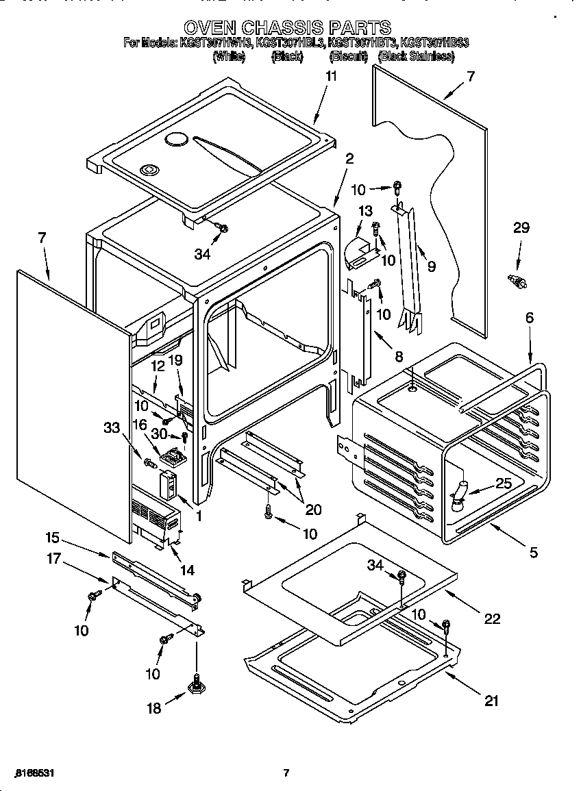 KitchenAid KGST307HBS3 oven chassis diagram