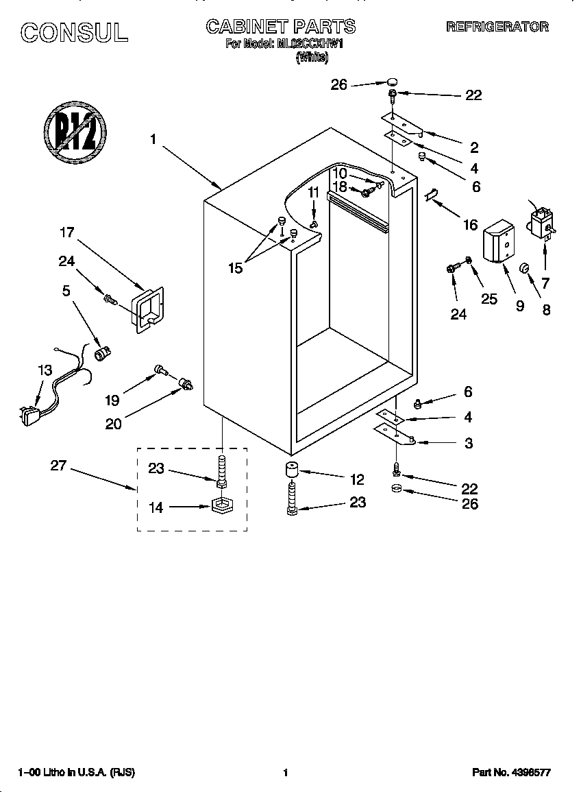 Whirlpool ML02CCXHW1 cabinet diagram